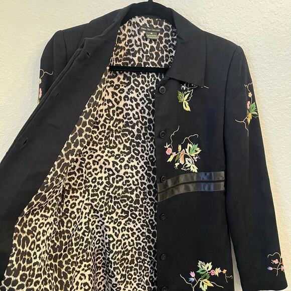 Anna Bui Gallery Floral Embroidered Coat Womens XS Black Suede Evening Formal - Picture 12 of 16